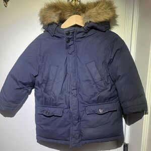 Zara Black Down Puffer Jacket with Fur Hood